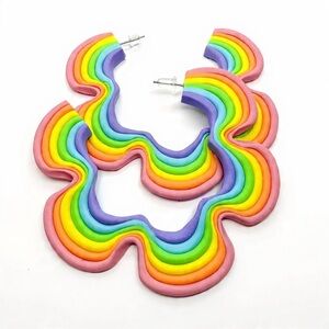 Rainbow Flower Stud Hoop - Handmade Earrings
